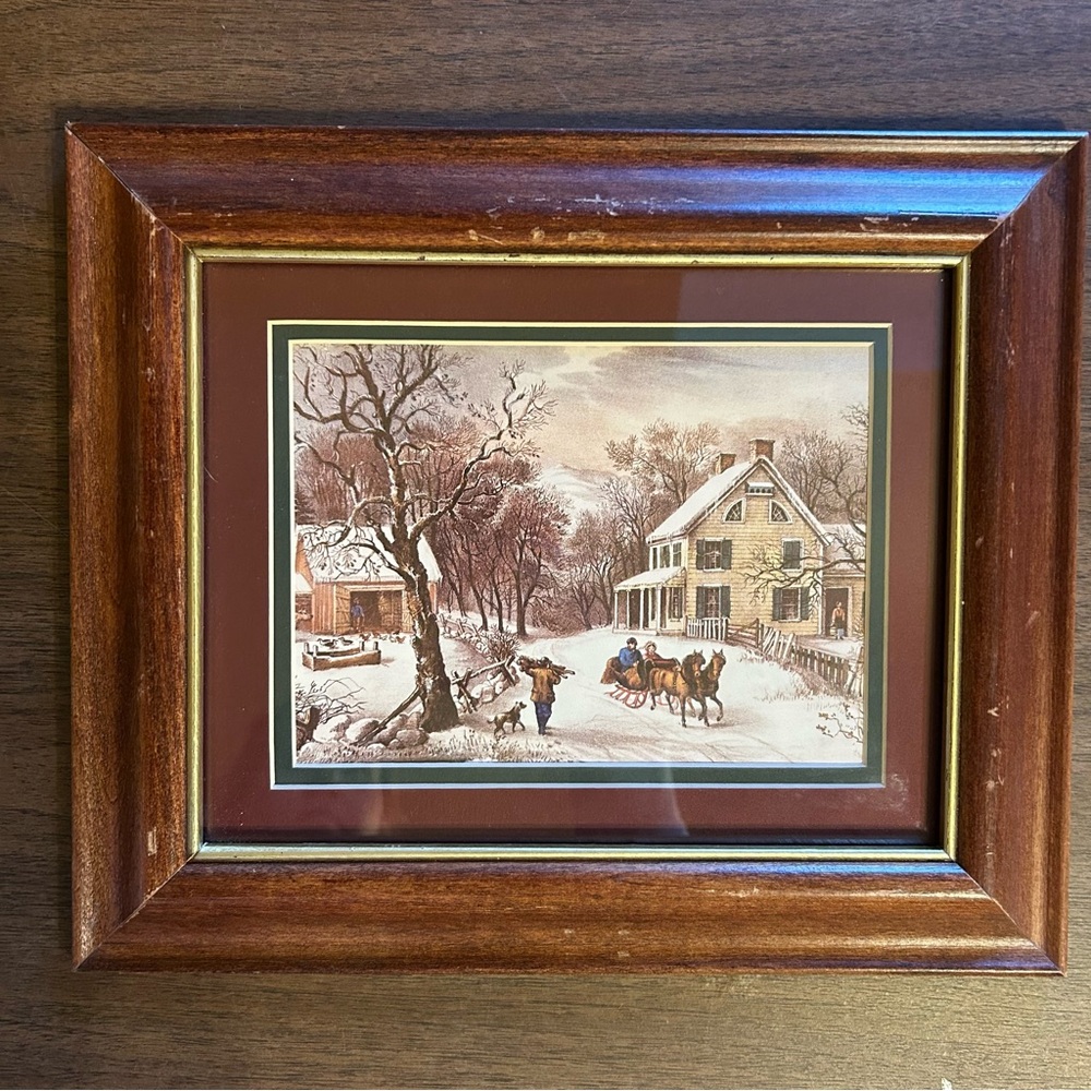 Vintage Lot Of 2 Wood Framed Currier and Ives American Homestead Prints Rustic - Picture 2 of 9